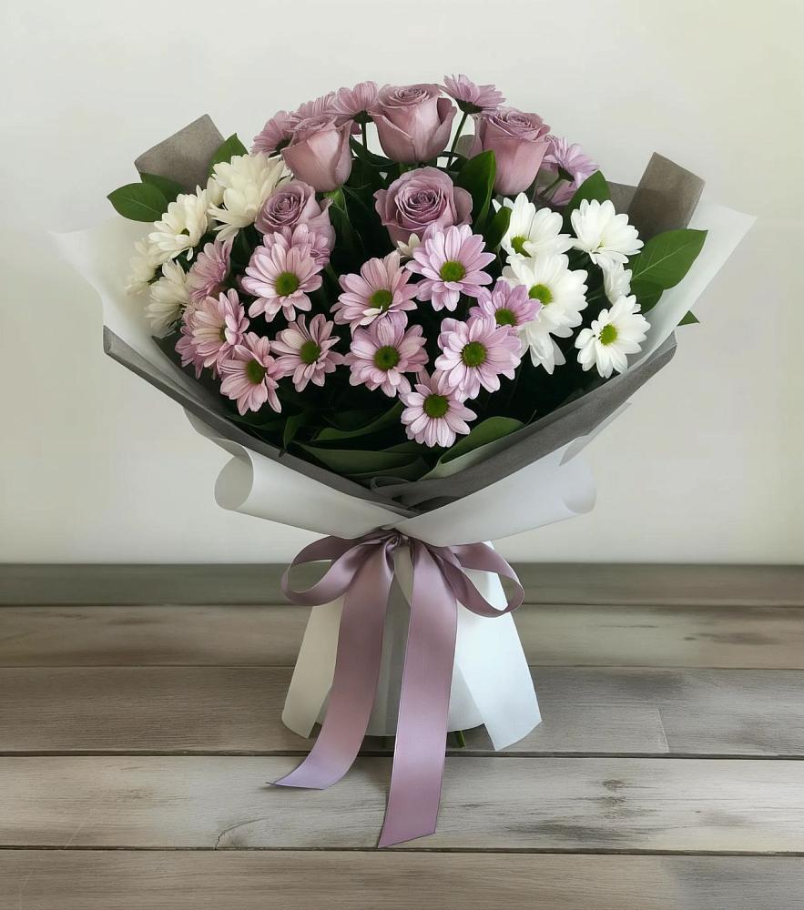 Букет цветов из: Хризантемы и Розы в Заветном