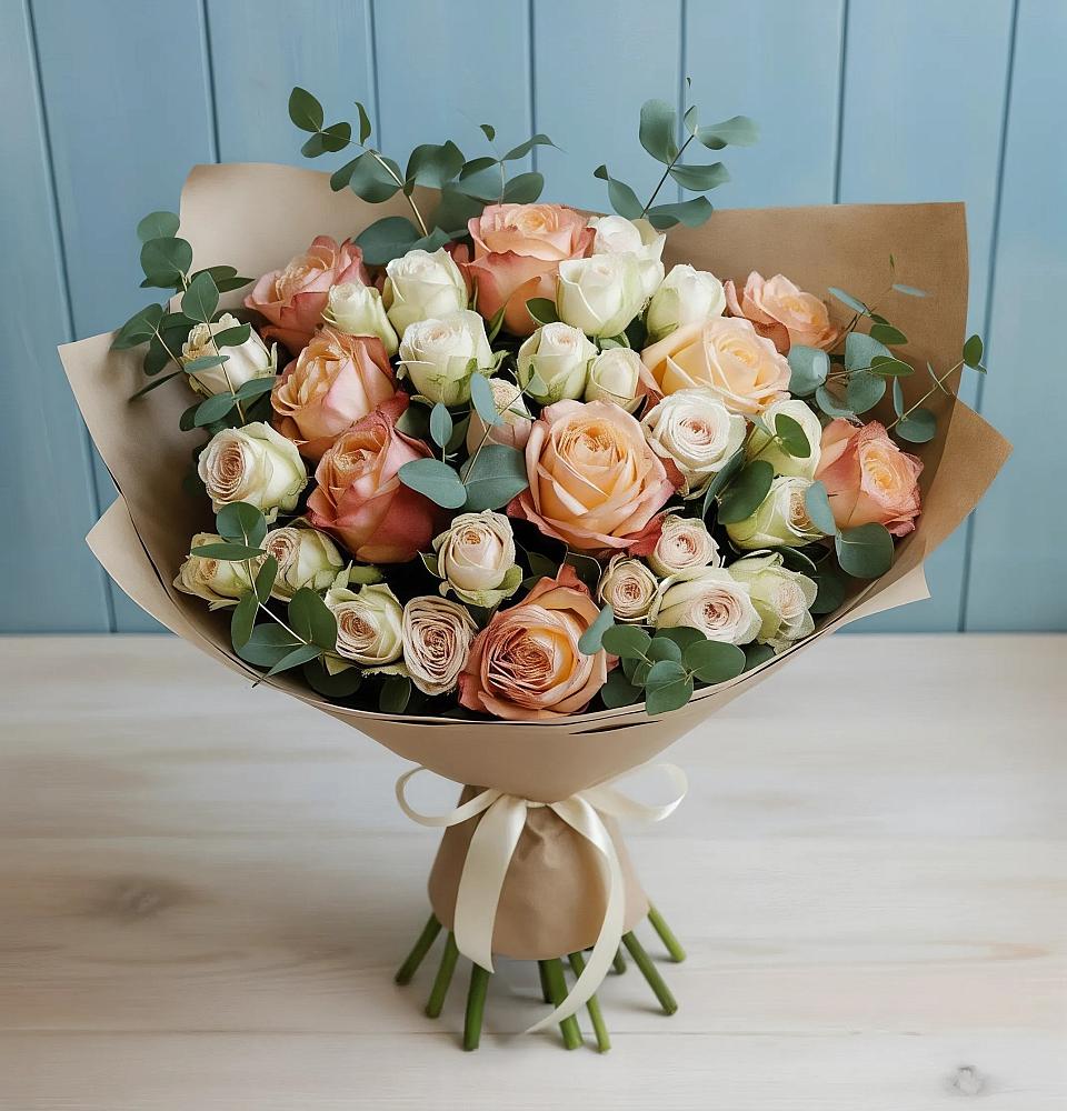 Букет цветов из: Альстромерии и Розы в Заветном