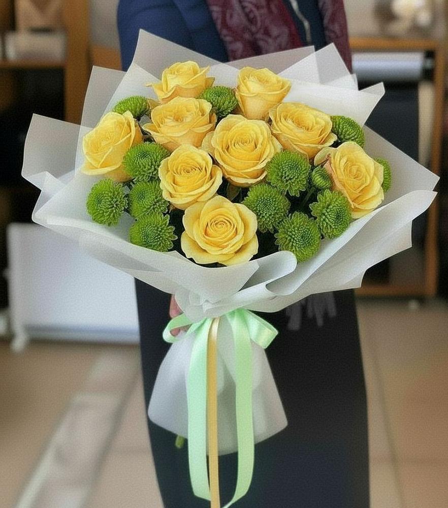 Букет цветов из: Хризантемы и Розы в Заветном