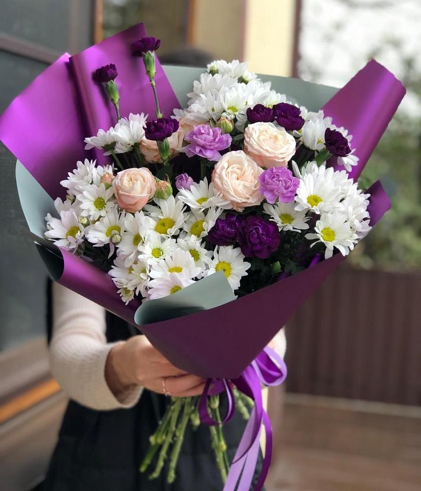 Букет цветов из: Хризантемы, Гвоздики и Розы в Заветном