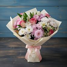 Букет цветов из:  Хризантемы, Альстромерии и Розы в Заветном