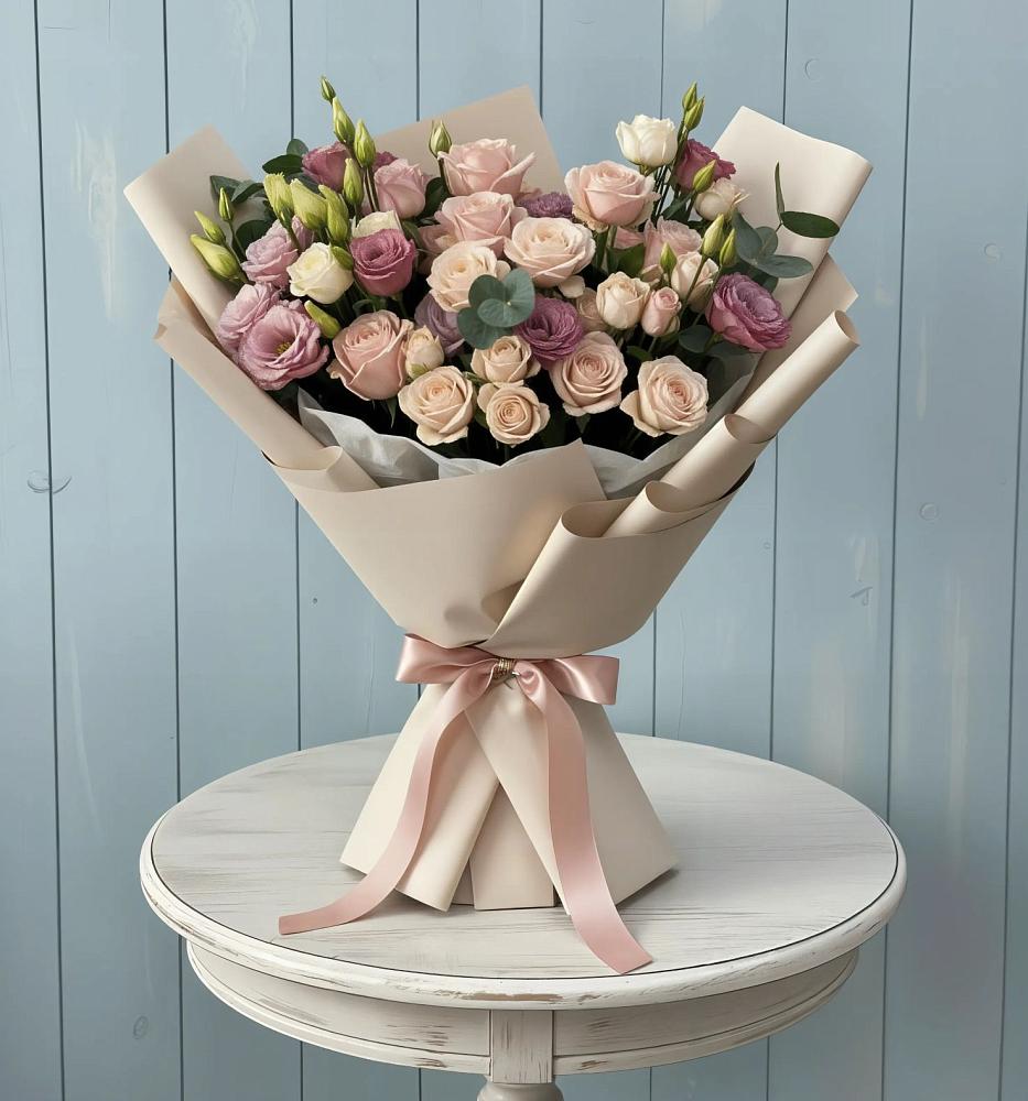 Букет цветов из: Розы и Лизиантусы в Заветном