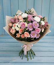 Букет цветов из:  Хризантемы, Розы и Альстромерии в Заветном